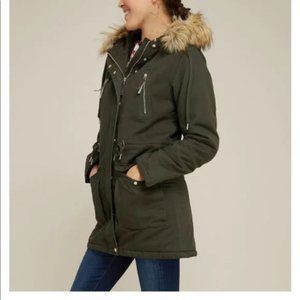 Kismet Inglewood Medium Winter Jacket Parka Fur Lined Hood Anorak Green Army